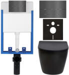 Cerano - Komplett falsík alatti WC-szett Lite/Verde - matt fekete - WC-nyomógomb Line, sötétszürke - fali szereléshez - 49x36 cm