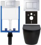 Cerano - Komplett falsík alatti WC-készlet Lite/Verde - matt fekete - Klasszikus WC-gomb, króm - fali szereléshez - 49x36 cm