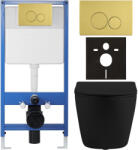 Cerano - Komplett falsík alatti WC-szett Lite/Cesso - matt fekete - WC-nyomógomb Duo. arany - falsík alatti beépítés - 49x36 cm