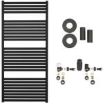 Cerano - Vincenzo fürdőszobai radiátor szett - központi fűtés - oldalsó csatlakozás - 600W - matt fekete - 1330x600 mm