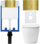 Cerano - Komplett falsík alatti WC-szett Lite/Verde - matt fehér - WC-nyomógomb Line, arany - fali szereléshez - 49x36 cm