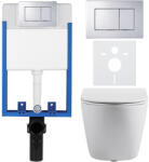 Cerano - Komplett falsík alatti WC-készlet Lite/Cesso - matt fehér - Klasszikus WC-gomb, króm - fali szereléshez - 49x36 cm