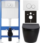 Cerano - Komplett falsík alatti WC-szett Lite/Verde - fényes fekete - Duo WC-gomb, fehér - falsík előtti beépítés - 49x36 cm