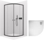 Cerano - Orso zuhany sarok L/P 5 mm - matt fekete + CERANO - Piato zuhanytálca - fehér fényes - 100x100 cm