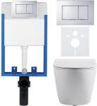 Cerano - Komplett falsík alatti WC-készlet Lite/Cesso - fényes fehér - Klasszikus WC-gomb, króm - fali szereléshez - 49x36 cm