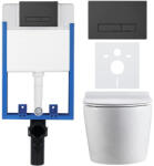 Cerano - Komplett falsík alatti WC-szett Lite/Felci - fényes fehér - Slim WC-nyomógomb, matt fekete - fali szereléshez - 52, 5x36 cm