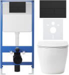 Cerano - Komplett falsík alatti WC-szett Lite/Verde - fényes fehér - WC-nyomógomb Line, matt fekete - falsík előtti beépítés - 49x36 cm