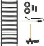 Cerano - Stefano fürdőszobai radiátor szett - kombinált fűtéssel, termosztáttal - oldalsó egypontos csatlakozással - 677W - matt fekete - 1210x650 mm