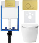 Cerano - Komplett falsík alatti WC-szett Lite/Verde - fényes fehér - Duo WC-gomb, arany - fali szereléshez - 49x36 cm