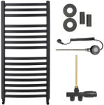 Cerano - Paolo fürdőszobai radiátor szett - kombinált fűtéssel, wifi rúddal - oldalsó egypontos csatlakozással - 604W - matt fekete - 1090x550 mm