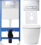 Cerano - Komplett falsík alatti WC-szett Lite/Verde - fényes fehér - Slim WC-nyomógomb, króm - falsík előtti/gipszkarton - 49x36 cm