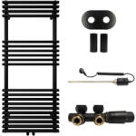 Cerano - Luigi fürdőszobai radiátor szett - kombinált fűtéssel, termosztáttal - központi csatlakozás 50 mm - 545W - matt fekete - 1200x500 mm