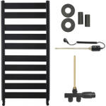 Cerano - Marco fürdőszobai radiátor szett - kombinált fűtéssel, termosztáttal - oldalsó egypontos csatlakozással - 816W - matt fekete - 1125x550 mm