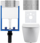 Cerano - Komplett falsík alatti WC-készlet Lite/Cesso - matt fehér - Line WC-gomb, rozsdamentes acél - fali szereléshez - 49x36 cm