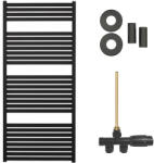 Cerano - Vincenzo fürdőszobai radiátor szett - központi fűtés - oldalsó egypontos csatlakozás - 600W - matt fekete - 1330x600 mm