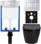 Cerano - Komplett falsík alatti WC-készlet Lite/Verde - fényes fekete - Klasszikus WC-gomb, króm - fali szereléshez - 49x36 cm