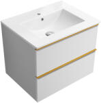 Cerano - Fürdőszobaszekrény mosdó alá Velora fogantyúval + Todo kerámia mosdó - matt fehér, arany fogantyú - 69x53x46 cm