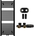 Cerano - Lincoln fürdőszobai radiátor szett - központi fűtés - központi csatlakozás 50 mm - 366W - matt fekete - 1200x500 mm