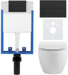 Cerano - Komplett falsík alatti WC-szett Lite/Dure - fényes fehér - Line WC-gomb, matt fekete - fali szereléshez - 51, 5x35 cm