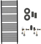 Cerano - Alberto fürdőszobai radiátor szett - központi fűtés - oldalsó csatlakozás - 999W - matt fekete - 1660x650 mm