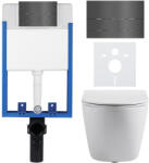 Cerano - Komplett falsík alatti WC-szett Lite/Cesso - matt fehér - WC-nyomógomb Line - sötétszürke - fali szereléshez - 49x36 cm