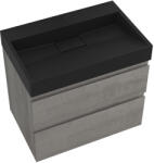 Cerano - Carole fürdőszobaszekrény - betonszürke + Vita lit. márvány mosdó - matt fekete - 70x58x46 cm