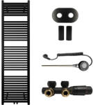 Cerano - Lincoln fürdőszobai radiátor szett - kombinált fűtéssel, wifi rúddal - központi csatlakozással 50 mm - 559W - matt fekete - 1800x500 mm