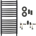 Cerano - Paolo fürdőszobai radiátor szett - központi fűtés - oldalsó csatlakozás - 604W - matt fekete - 1090x550 mm