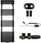 Cerano - Luigi fürdőszobai radiátor szett - kombinált fűtéssel, termosztáttal - központi csatlakozással 50 mm - 713W - matt fekete - 1600x500 mm