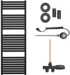 Cerano - Vincenzo fürdőszobai radiátor szett - kombinált fűtéssel, wifi rúddal - oldalsó egypontos csatlakozással - 500W - matt fekete - 1330x450 mm