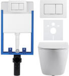 Cerano - Komplett falsík alatti WC-készlet Lite/Cesso - fényes fehér - Klasszikus WC-gomb, fehér - fali szereléshez - 49x36 cm