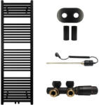 Cerano - Lincoln fürdőszobai radiátor szett - kombinált fűtéssel, termosztáttal - központi csatlakozás 50 mm - 484W - matt fekete - 1600x500 mm