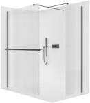 Cerano - Walk-in Onyx TL/P zuhanykabin - 8 mm - négyzet alakú tartó + polc/törölközőtartó - matt fekete, rovátkolt üveg - 150x130x200 cm