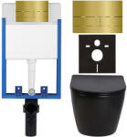 Cerano - Komplett falsík alatti WC-szett Lite/Verde - fényes fekete - WC-nyomógomb Line, arany - fali szereléshez - 49x36 cm