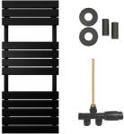 Cerano - Claude fürdőszobai radiátor szett - központi fűtés - oldalsó egypontos csatlakozás - 650W - matt fekete - 1200x500 mm