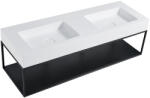 Cerano - Geminia öntött márvány dupla mosdó tartókonzollal - fali - matt fehér/matt fekete - 133x46x45 cm