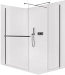 Cerano - Walk-in Onyx TL/P zuhanyfal - 8 mm - négyzet alakú tartó + polc/törölközőtartó - matt fekete, átlátszó üveg - 130x30x200 cm