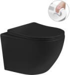 Cerano - fali WC Cesso, perem nélküli öblítéssel + Slim/SoftClose ülőke - fényes fekete - 49x36 cm (CER-417347)