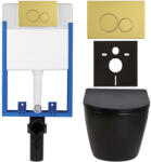 Cerano - Komplett falsík alatti WC-szett Lite/Verde - fényes fekete - Duo WC-gomb, arany - fali szereléshez - 49x36 cm