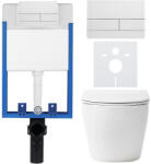 Cerano - Komplett falsík alatti WC-szett Lite/Verde - fényes fehér - WC-nyomógomb Line, fehér - fali szereléshez - 49x36 cm