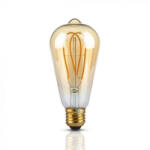 V-TAC LED lámpa , égő , izzószálas hatás , filament , E27 foglalat , Edison , 5 Watt , meleg fehér , borostyán sárga (217220)