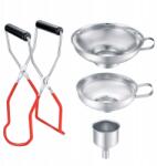  Lekvár Kiöntő Készlet, rozsdamentes acél, széles lyuk, 3 tölcsér, fogó (ZESTAW DO PRZELEWANIA)