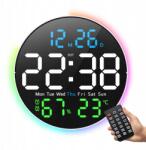 ZaoWanAn 10 Colos Rgb Led Digitális Falóra Távirányítóval, 2 Riasztással, Hőmérséklet És Idő Kijelzés, Dst (SZ6672-202509-2)