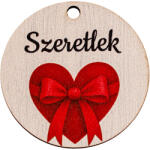 Valex Decor 5db. "Szeretlek" feliratos, piros masnis szívecske dekor tábla, 5 cm (GV03-32)