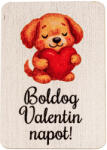 Valex Decor 4db. "Boldog Valentin napot" feliratos, kutyusos dekor fa tábla, 7 × 5 cm (GV04-67)