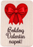 Valex Decor 4db. "Boldog Valentin napot" feliratos, piros masnis szívecske dekor fa tábla, 7 × 5 cm (GV04-68)