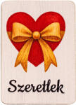 Valex Decor 4db. "Szeretlek" feliratos, sárga masnis szívecske dekor fa tábla, 7 × 5 cm (GV04-69)
