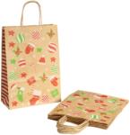  Sodrottfüles papírtáska, papírszatyor 22x31+10cm barna "karácsonyi díszek" mintá (SZID-02989)