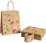  Sodrottfüles papírtáska, papírszatyor 18x22+8cm barna "karácsonyi díszek" mintá (SZID-02988)