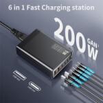 BlackBird GAN 200W 4xUSB-C PD + 2xUSB QC hálózati töltő fekete (BH1671) (BH1671)